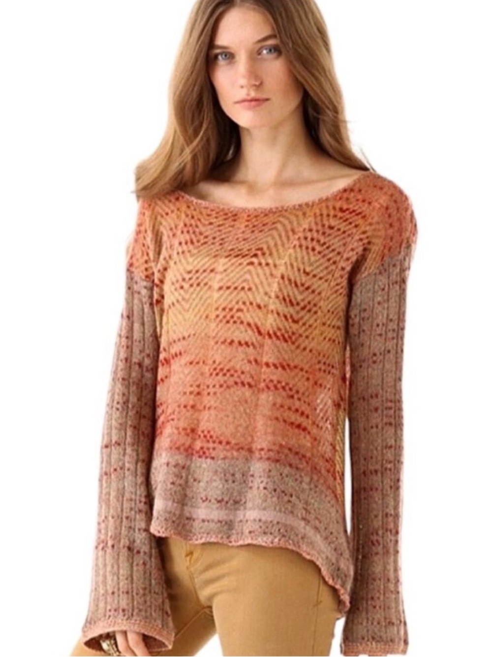 FREE PEOPLE Morning Bell Mohair Blend Knit Crochet Colourful Boho Sweater XS